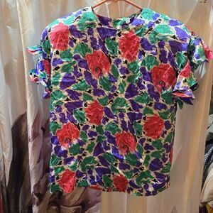 Silk Floral Blouse with Ruffle Sleeves